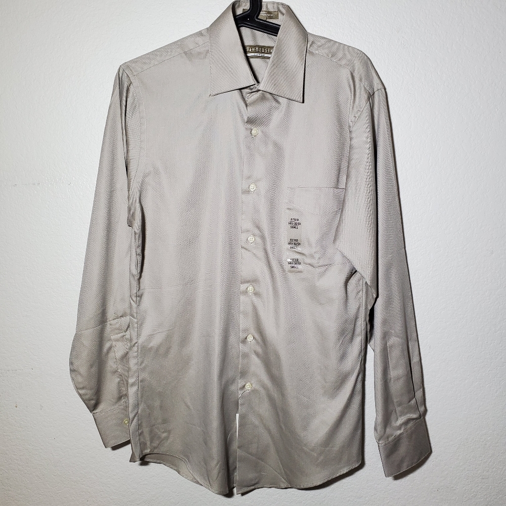 Mens Tan Vanheusen Fitted Dress Shirt Small